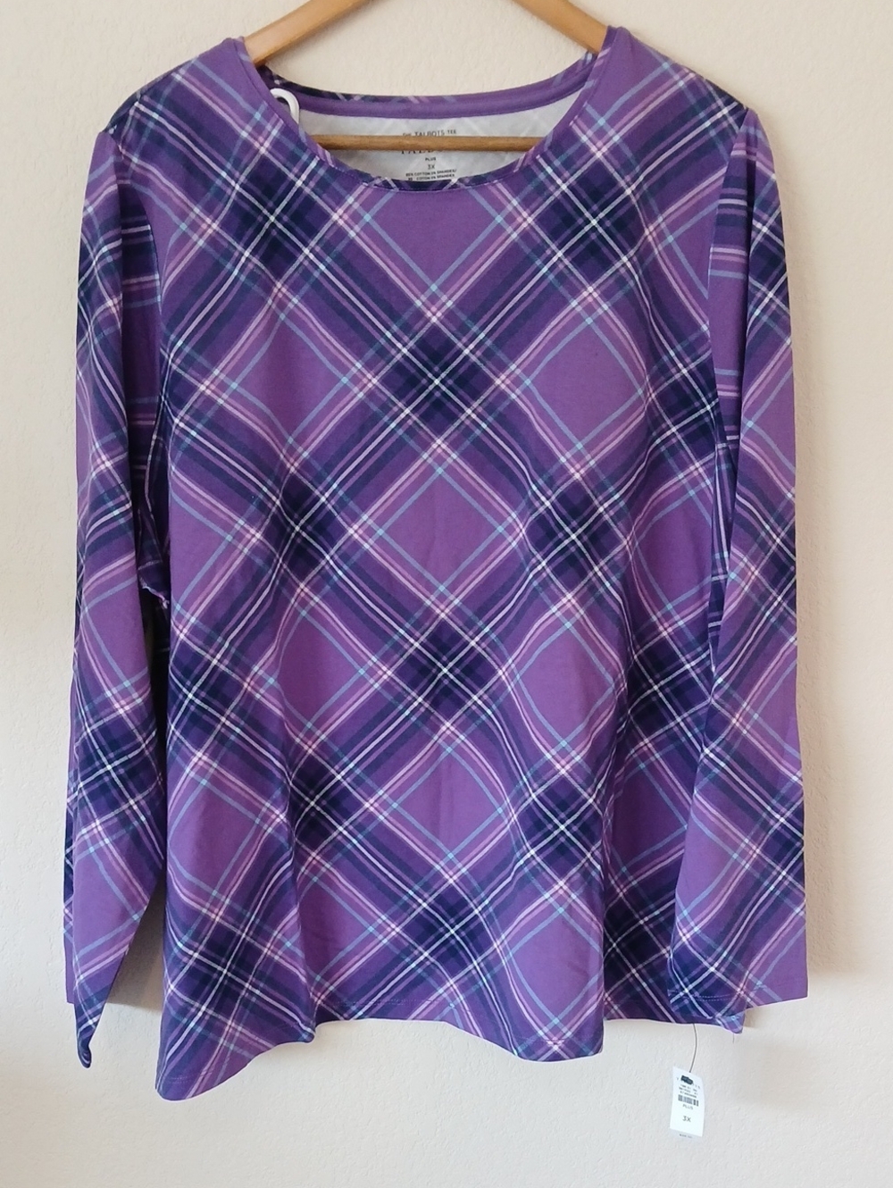 Talbots Purple Plaid The Talbots Tee Plus Size Long Sleeve Shirt